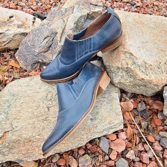 Sixty Seven Anthro Rio Grande Blue Leather Ankle Booties 39 8.5 9 Western Boots - Picture 9 of 15